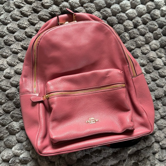 Coach Large Pink Leather Backpack - Picture 1 of 4